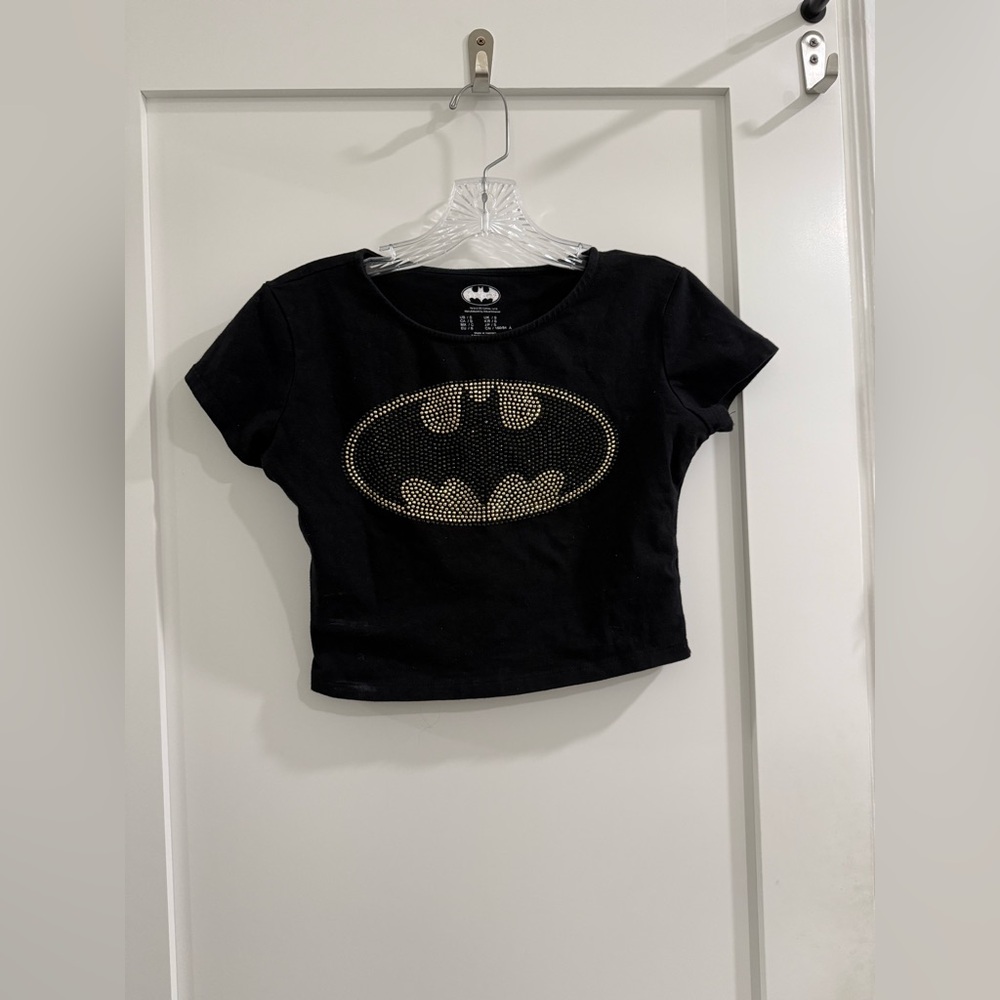 Batman black cotton blend crop top w/ rhinestone logo
(Fair)